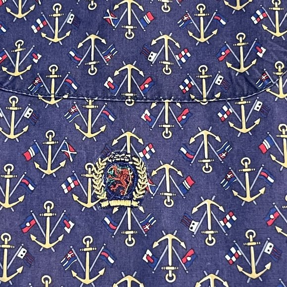 TOMMY HILFIGER ALL OVER PRINT Large Anchor Sailing Nautical Shirt VTG 90’s - Picture 4 of 8
